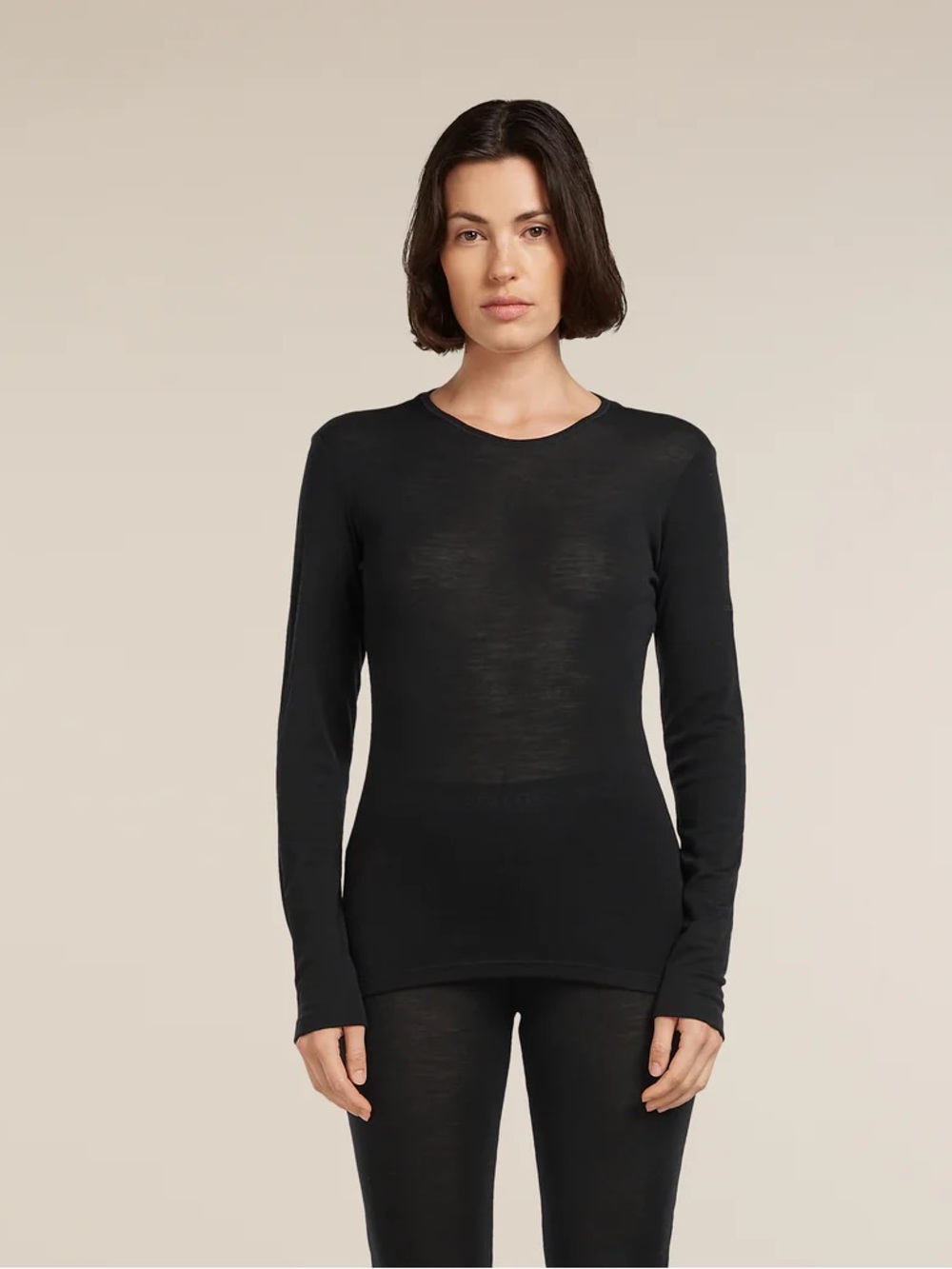 Icebreaker Merino 175 Everyday Long Sleeve Scoop Neck Thermal Top Black Womens M